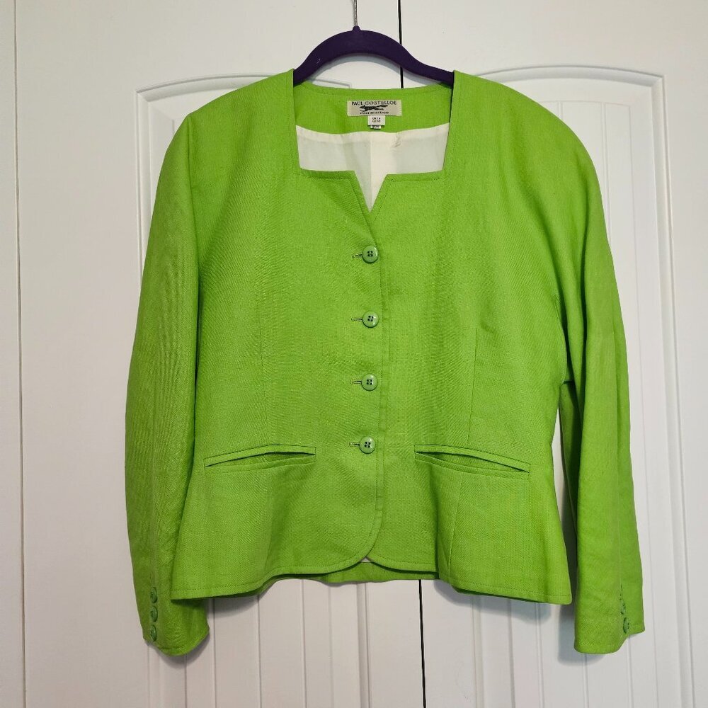 Vintage Women's Paul Costelloe Apple Green‎ Irish Linen Jacket US Size 10